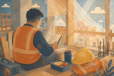 Construction Worker Reading Bible at Lunch