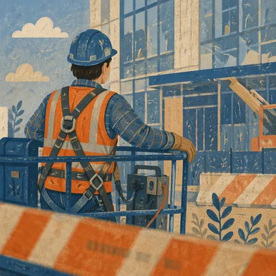 Construction Worker on Urban Building Site