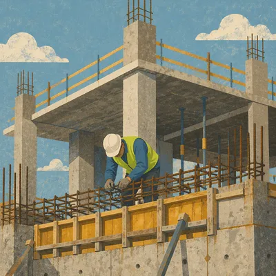 Construction Worker on Unfinished Building Site