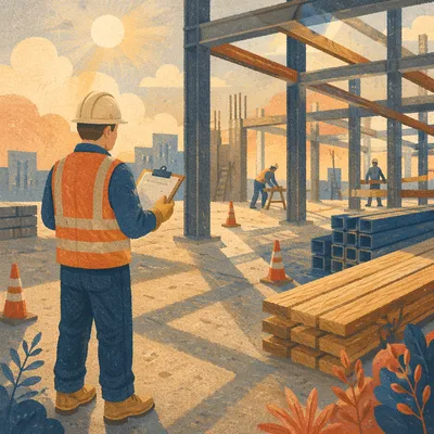 Construction Worker Reviewing Plans at Sunrise