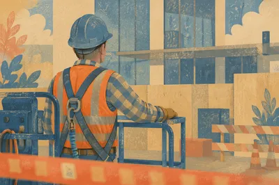 Construction Worker on Urban Building Site