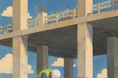Construction Worker on Unfinished Building Site