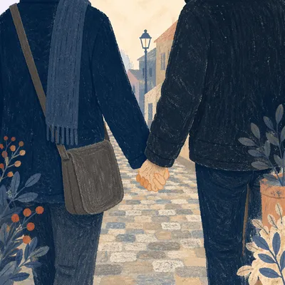 Romantic Couple Walking Hand in Hand