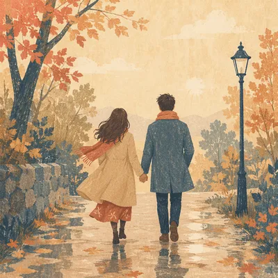 Romantic Couple Walking Hand in Hand