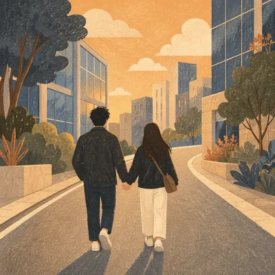 Romantic Couple Walking Hand in Hand