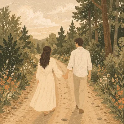 Romantic Couple Walking Hand in Hand