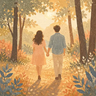 Romantic Couple Walking Hand in Hand