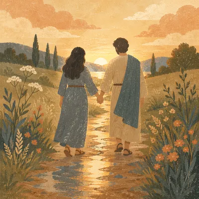 Couple Holding Hands on Golden Countryside Path