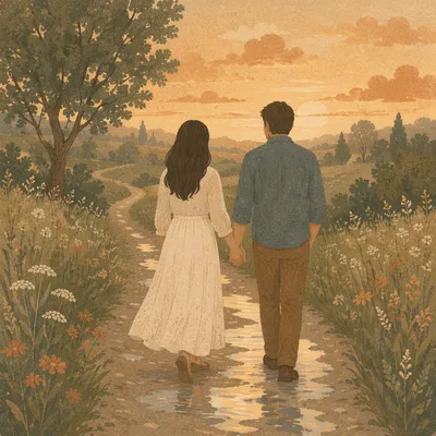 Romantic Couple Walking Hand in Hand