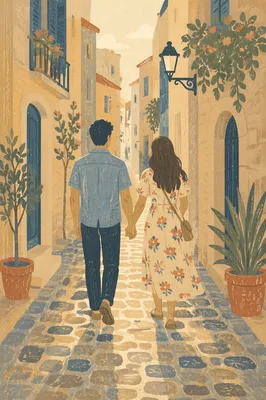 Romantic Couple Walking Through Cobblestone Alley