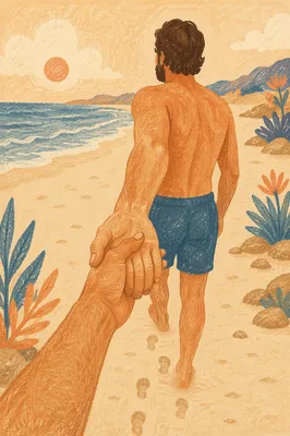 Romantic Couple Holding Hands on Beach