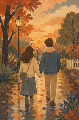Romantic Couple Walking Hand in Hand