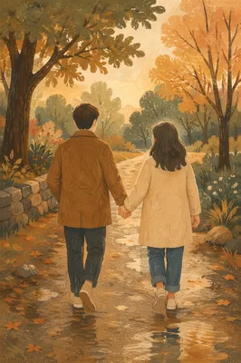 Romantic Couple Walking Hand in Hand