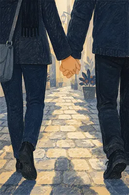Romantic Couple Walking Hand in Hand