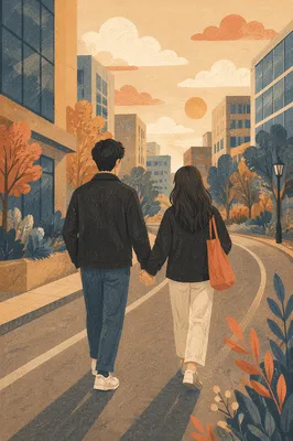 Romantic Couple Walking Hand in Hand