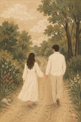 Romantic Couple Walking Hand in Hand