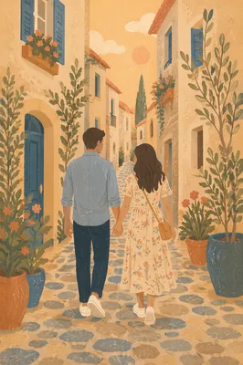 Romantic Couple Walking Hand in Hand