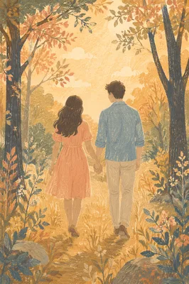 Romantic Couple Walking Hand in Hand
