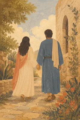 Couple Holding Hands by Chapel Garden