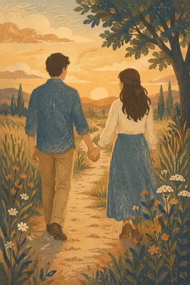 Couple Holding Hands on Countryside Path