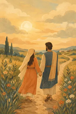 Romantic Couple Walking Countryside Path at Golden Hour