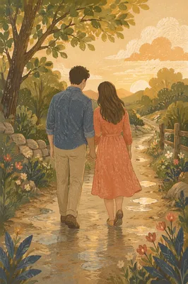 Couple Walking Hand in Hand After Rain