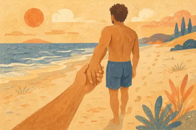 Romantic Couple Holding Hands on Beach