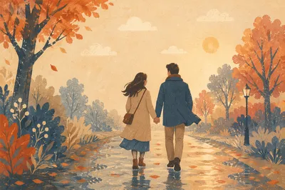 Romantic Couple Walking Hand in Hand