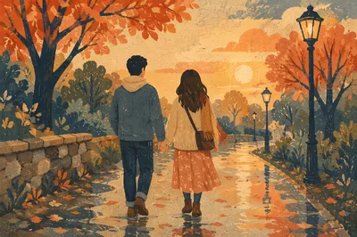 Romantic Couple Walking Hand in Hand