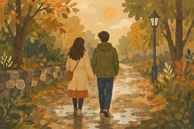 Romantic Couple Walking Hand in Hand