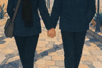 Romantic Couple Walking Hand in Hand