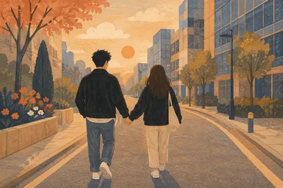 Romantic Couple Walking Hand in Hand