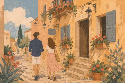 Romantic Couple Walking Through Old Street