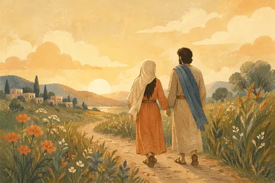 Romantic Couple Walking a Countryside Path