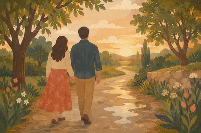 Romantic Couple Walking After Gentle Rain