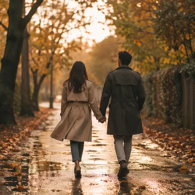 Romantic Couple Walking Hand in Hand
