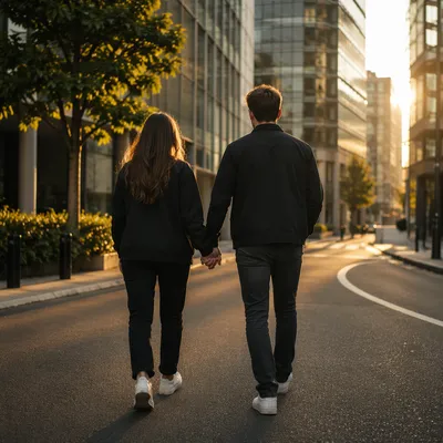 Romantic Couple Walking Hand in Hand