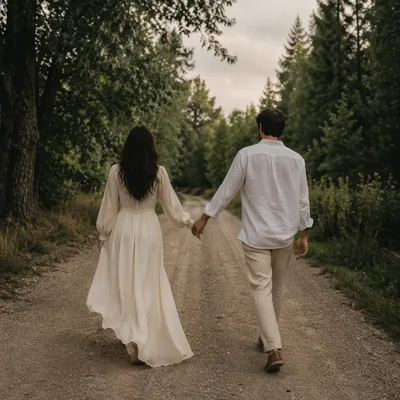 Romantic Couple Walking Hand in Hand