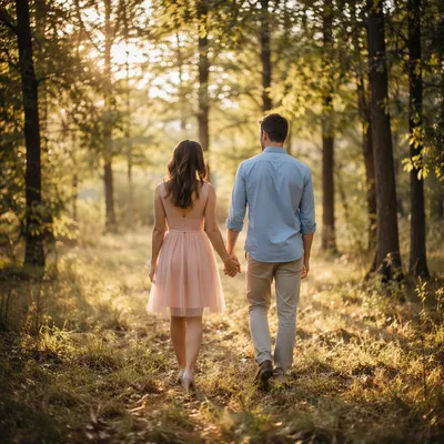 Romantic Couple Walking Hand in Hand