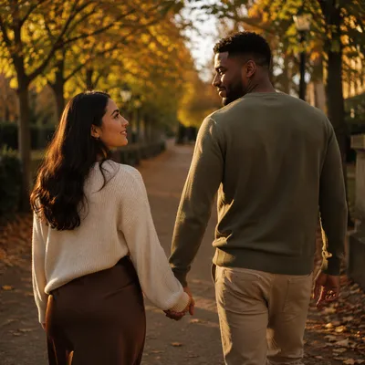 Romantic Couple Walking Hand in Hand