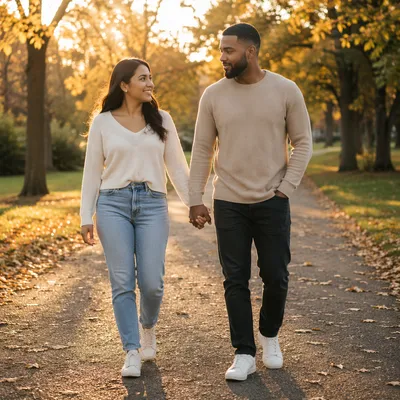 Romantic Couple Walking Hand in Hand