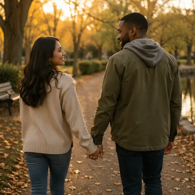 Romantic Couple Walking Hand in Hand