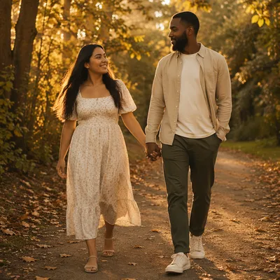 Romantic Couple Walking Hand in Hand