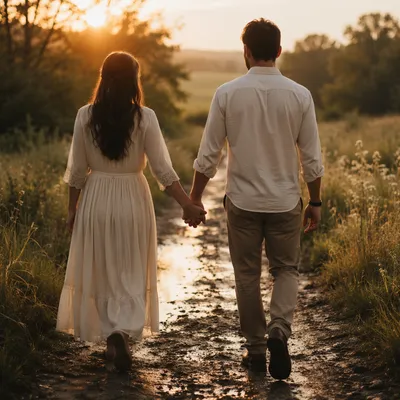 Couple Holding Hands on Countryside Path