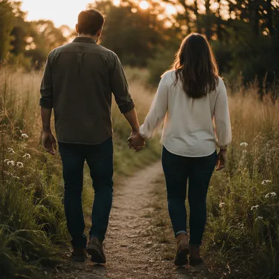 Couple Holding Hands on Countryside Path