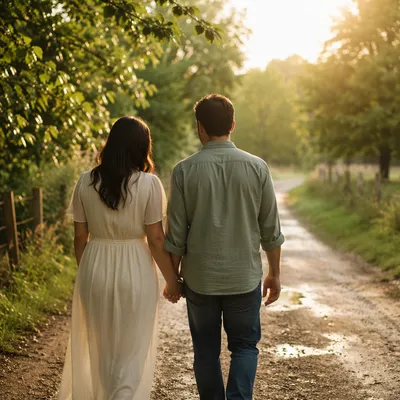 Couple Holding Hands on Countryside Path