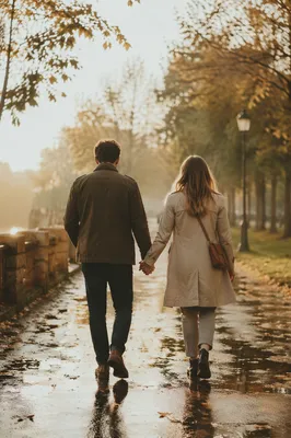 Romantic Couple Walking Hand in Hand