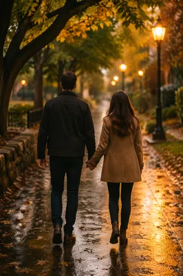Romantic Couple Walking Hand in Hand