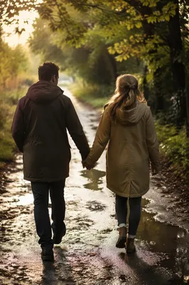 Romantic Couple Walking Hand in Hand