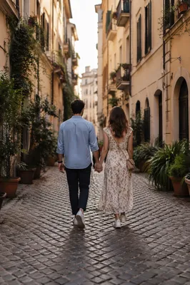 Romantic Couple Walking Hand in Hand